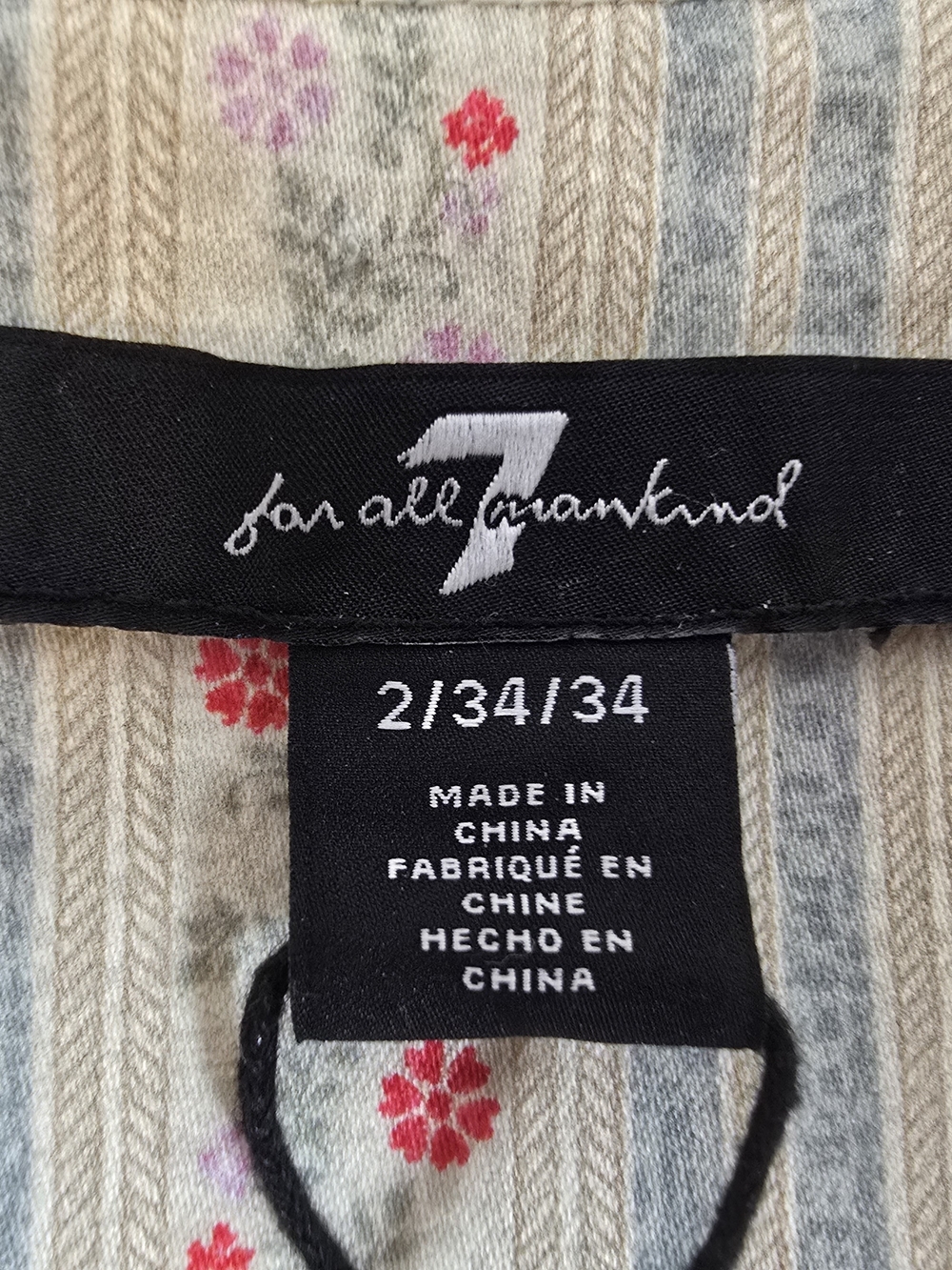 7 For All Mankind Cream Midi Dress with Pink Floral Stripe Accents - Picture 7 of 8